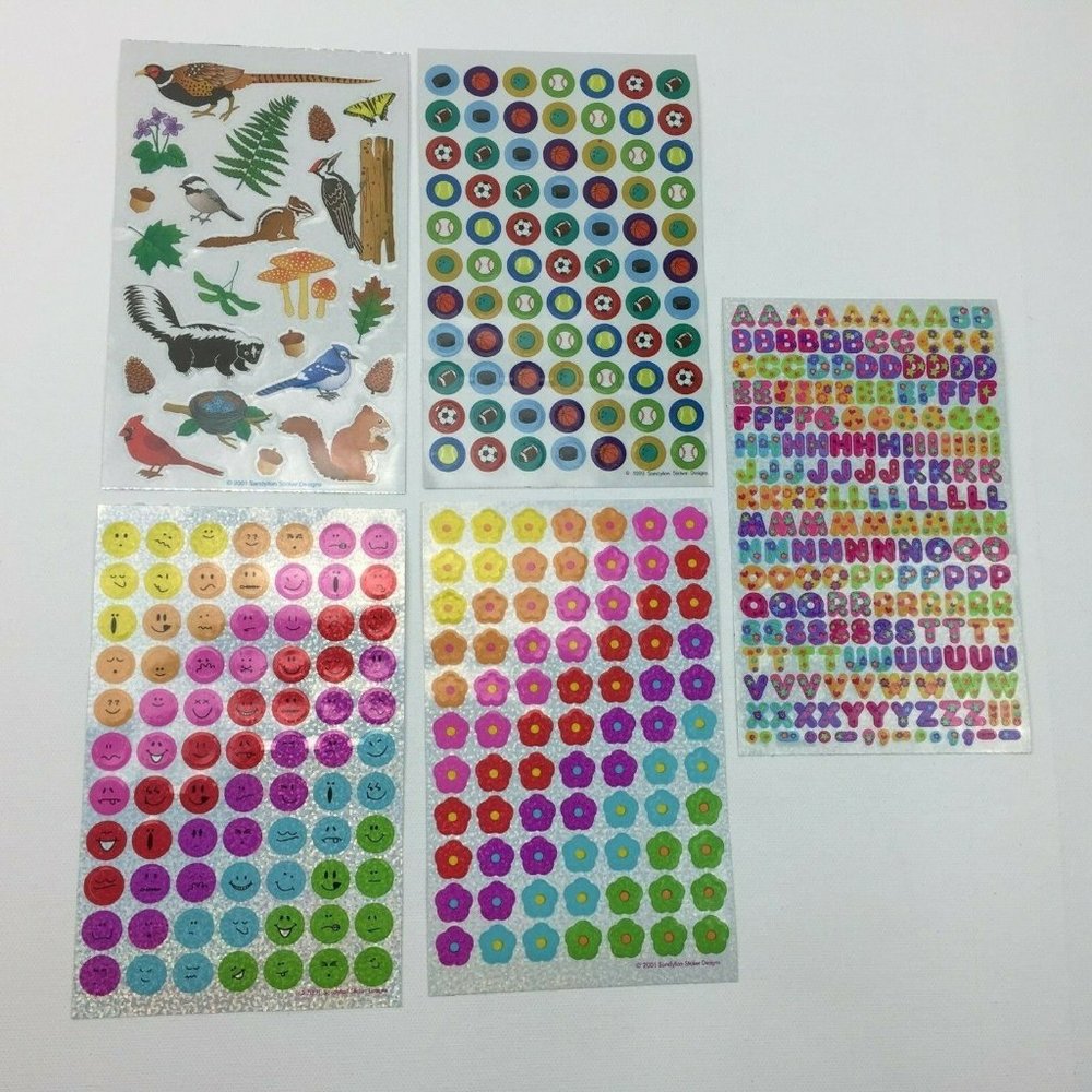 Vintage Sandylion Stickers Sports Animals Letters Floral Flowers 4 Sheets
